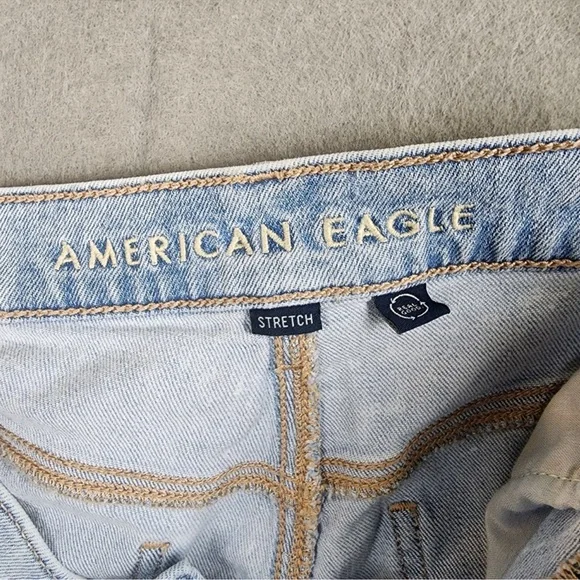 AE Super High Rise Ultra Wide Leg Distressed Baggy Fit Light Blue Jean Size 6 - Picture 5 of 8